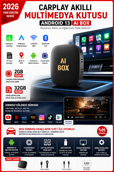 NP -L2 Android 13.0 CarPlay AiBox 2GB RAM 32GB ROM Kablosuz CarPlay Android A...