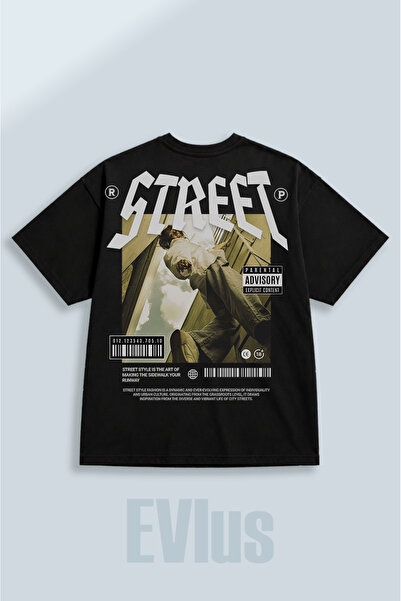 EVIus Oversize Street Printed 100% βαμβακερό μπλουζάκι με λαιμόκοψη και φαρδι...