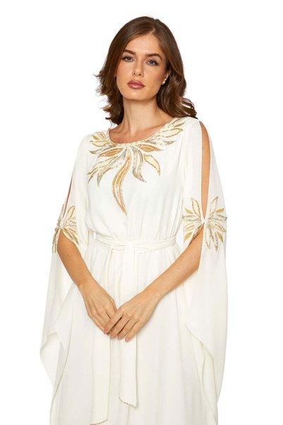 ELEGANZA LA MODE White, Floral, Gold Jalabiya – ELM J 560