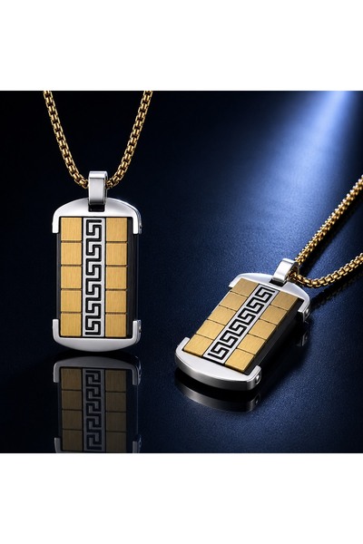 voyageaccessory Stainless Steel Greek Patterned Gold Silver Color Men's Necklace