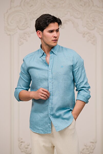 Paul Martin Regular Fit Buttoned Collar 100% Linen Raw Linen Summer Shirt