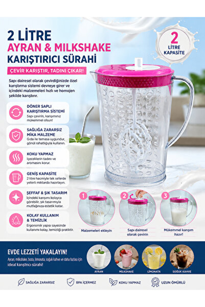 Genel Markalar İŞBİR 2LİTRE MİKA KOKMAZ MALZEME AYRAN VE MİLKSHAKE SÜRAHİSİ