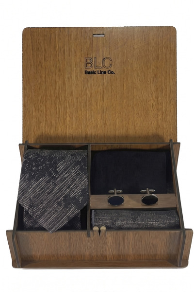 BLC Basic Line Co. Black and Anthracite Gray Color Tie Set in Wooden Box |   ...