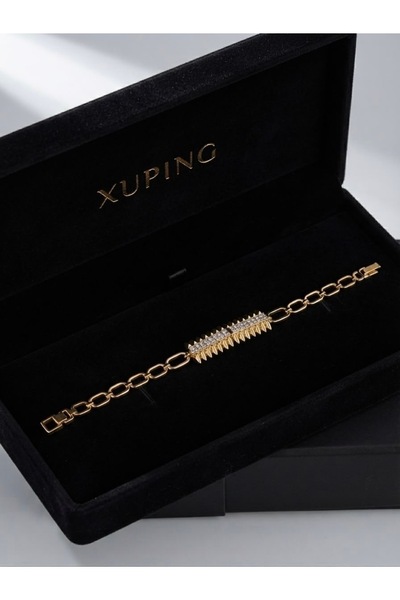 XUPING JEWELRY Xuping Zircon Stone Detailed Gold Color Steel Chain Bracelet