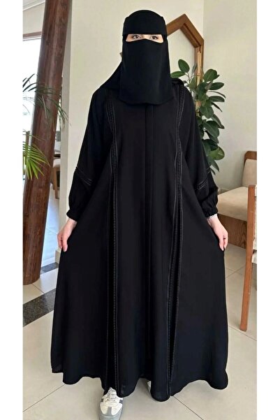 Rooz عباية عملية بسحاب مخفي ومزينة بقيطان ياباني وكسرتين من الامام1