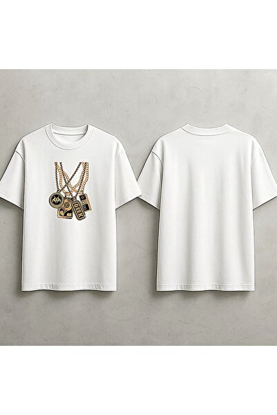 ELFERA Retro Game Chain Necklace Pixel White Printed Tshirt