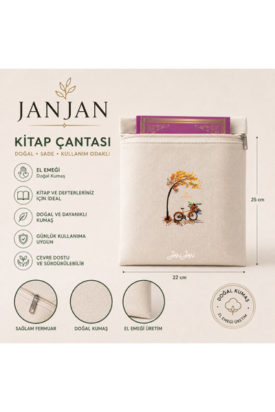 JANJAN Natural Fabric Book Cover,Washable Book Cover,Zippered Book Cover,Book...