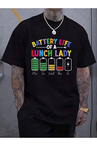 KYMC07 تي شيرت صيفي للرجال من القطن 100%، بتصميم 'Battery Life Of A Lunch Lad...