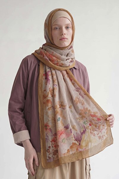 Levidor Mustard Floral Pattern Muslin Shawl