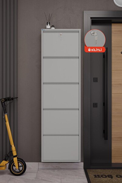 Ceha Kilitli 5'li Metal Ayakkabılık - Gri