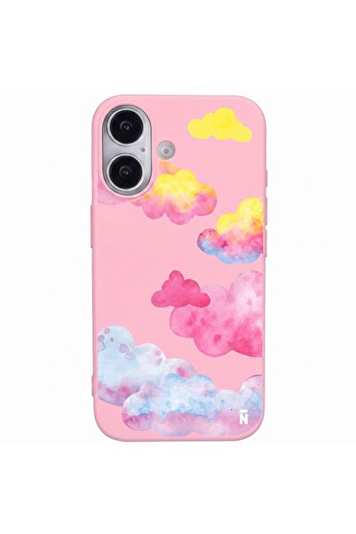 Casen iPhone 17 Pembe Lansman Renkli Silikon Colorful Bulut Tasarımlı Kılıf
