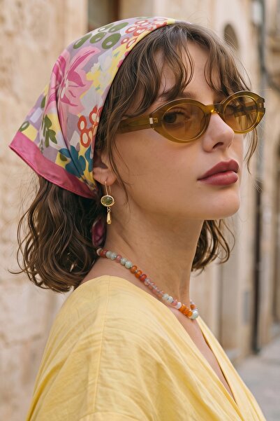 InStyle Bandană eșarfă cu model floral galben-roz 50x50