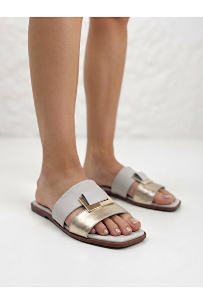 Rüya Shoes Daily Buckle Poly Sole Comfortable Genuine Leather Slippers