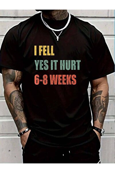 799 تي شيرت رجالي أسود للعطلات، 100% قطن، بطبعة 'I Fell Yes It Hurt'، مناسب ل...
