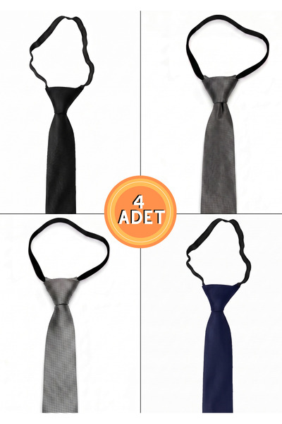 BLC Basic Line Co. Ready-Tied 4-Piece Advantage Tie Set in Black, Smoked Silv...