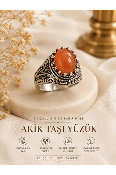 Erkek Yüzük Akik Taşlı Yüzük Orijinal Akik Taşı Gerçek Akik Taşı