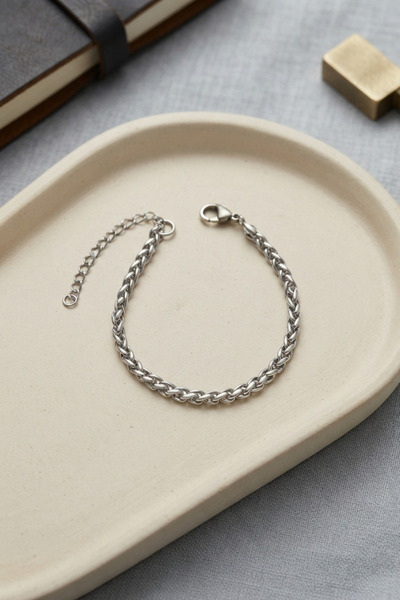 Clariss 316L Steel Chain Spiga Model Silver Color Men's Bracelet