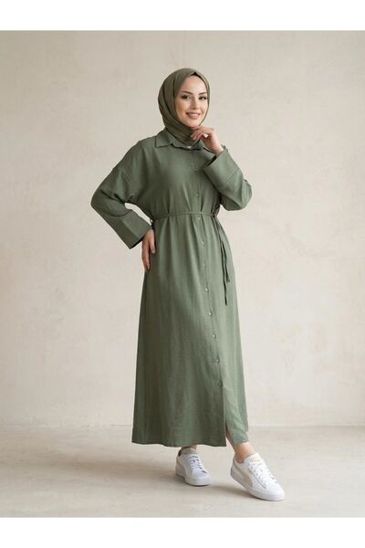Generic Brand Front Roba Detail Cuff Dress-Khaki