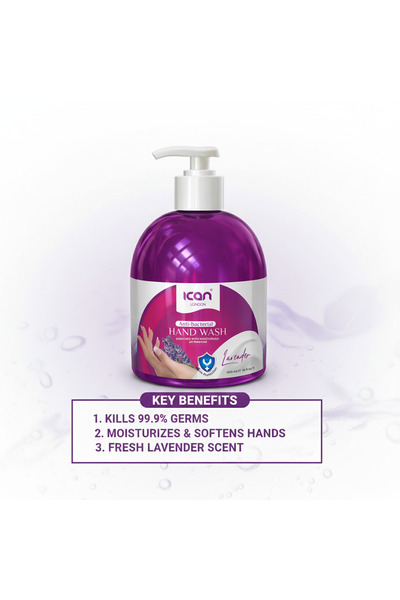 Ican London Lavender Anti-Bacterial Hand Wash 500ml – Gentle Moisturising Hand Soap with Lavender Fragrance for Clean, Soft & Fresh Hands