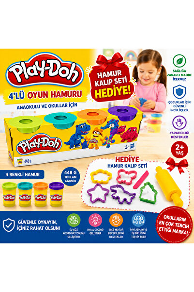 Play Doh Play-Doh 4'lü Oyun Hamuru 448 Gr + Hediye Hamur Kalıp Seti | Anaokul...