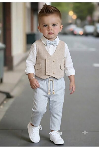 PARK BEBE Baby Boy and Child Double-Breasted Vest Special Occasion Set White ...