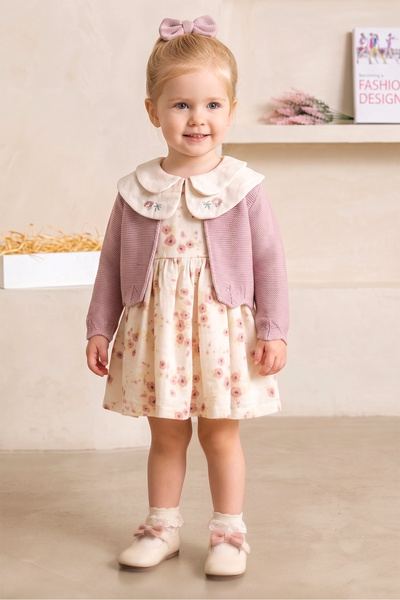 Babymod Baby Girl Dress with Bebe Collar, Floral Pattern, 100% Cotton Muslin ...
