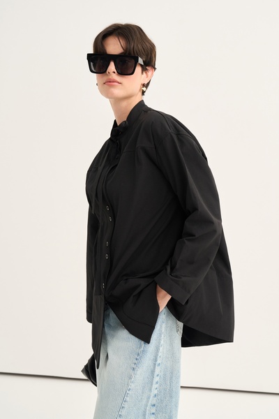 EBU Prive Women's Poplin Tie-Neck Shirt Black