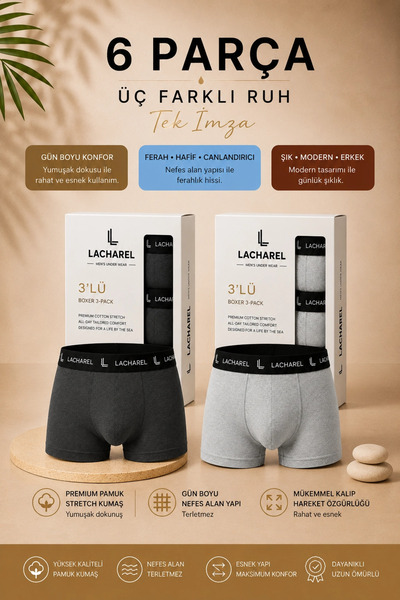 Generic Brand Men's Lycra Cotton Breathable Combed Cotton 6-Piece Boxers - Sm...