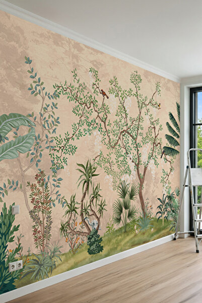 dreamwall Kuşlu Ağaç ve Tropikal Bitki Desenli Chinoiserie Tek Parça Tekstil ...