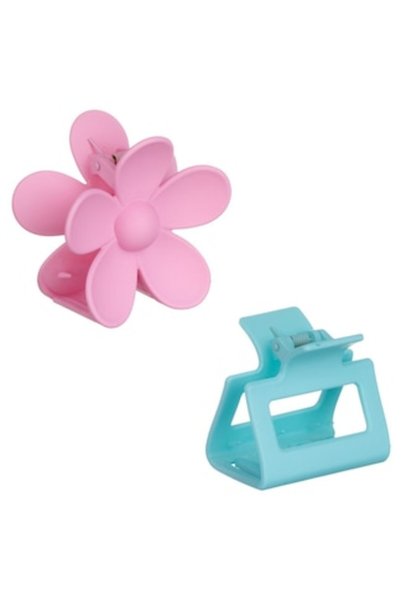 ivokid Agrafe de păr mate turcoaz și floare roz pentru femei 6cm - 2 bucăți