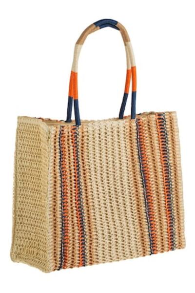 ivokid Geantă de umăr din paie bej cu mânere colorate pentru femei 43x15.5x34cm