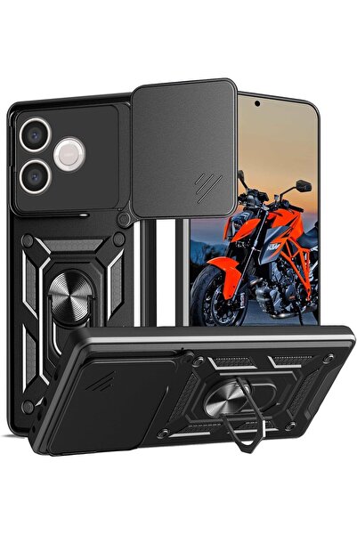 Rivor Honor 600 Lite Uyumlu Kılıf Kamera Sürgülü Standlı Yüzüklü Darbe Emici ...