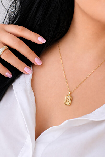 RİVER ACCESSORİES 14K D Harfli Taş Detaylı Gold Kolye