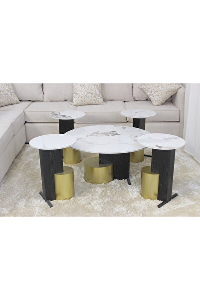 GLAMOURE HOME طقم طاولات خدمة وضيافة ذكية مودرن (يتكون من 5 قطع: 1 طاولة وسط ...