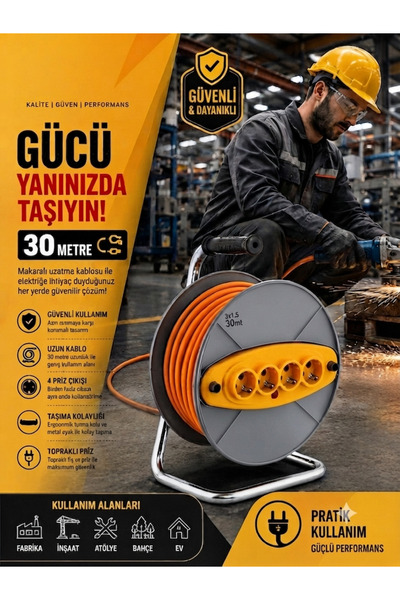 Genel Markalar M&İ LİFE 30 Metre 3x2.5 Makaralı Kablo