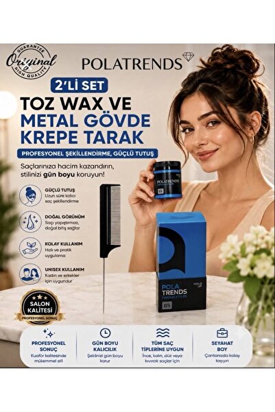 POLATRENDS 2'li Stil Seti – Toz Wax & Metal Gövde Krepe Tarak