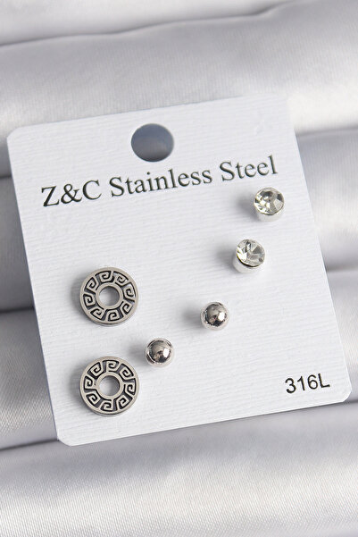 Mega Bazaar 316l steel silver color zircon stone maze model women's earring set