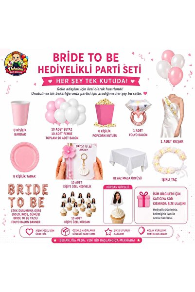 DEHAPARTY Bride To Be Hediyelikli Parti Seti 8 Kişilik Bekarlığa Veda Süsleri...