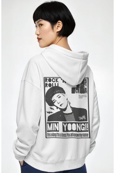 SEVBANO Rock in Roll Min Yoongi Singer Back Printed Unisex Oversize Combed Co...