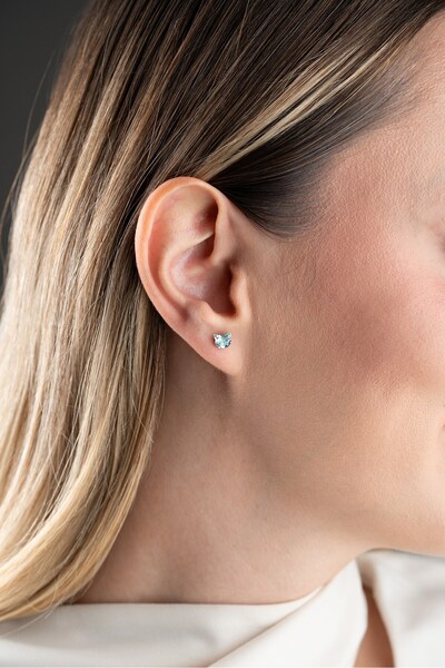 Nereze 925 Ayar Gümüş Rodyum Kaplama Blue Topaz Taşlı Kedi Model Tektaş Küpe