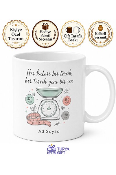 Tupya Gift Diyetisyen Tartı Ölçümü Kalori Sayacı İncecik Fit Beden Kupa Barda...