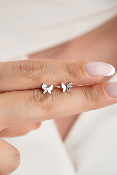 Nereze 925 Ayar Gümüş Sertifikalı Mozanit Taşlı Kelebek Tragus Piercing Küpe