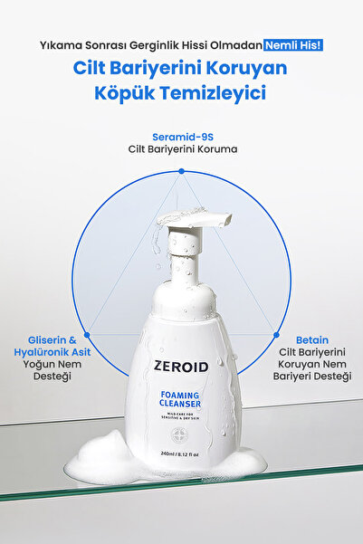 zeroid Kuru&Hassas Ciltlere Hyalüronik Asit İçerikli Nemlendirici Temizleme Köpüğü Foaming Cleanser