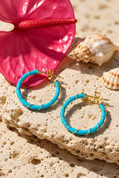 Zundesilver 30 mm Turquoise Enamel Hoop Earrings