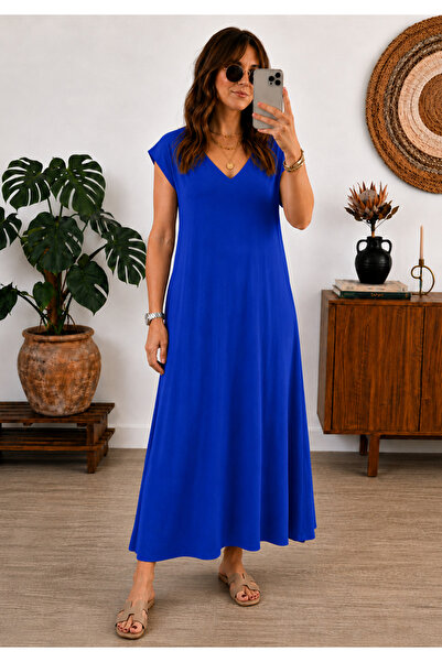 Little Visqon Solid Color Viscose Fabric Relaxed Fit Bohemian Style Dress