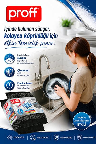 Proff Supper-İnox Paslanmaz Çelik Kaplı Bulaşık Süngeri - 2 Adet
