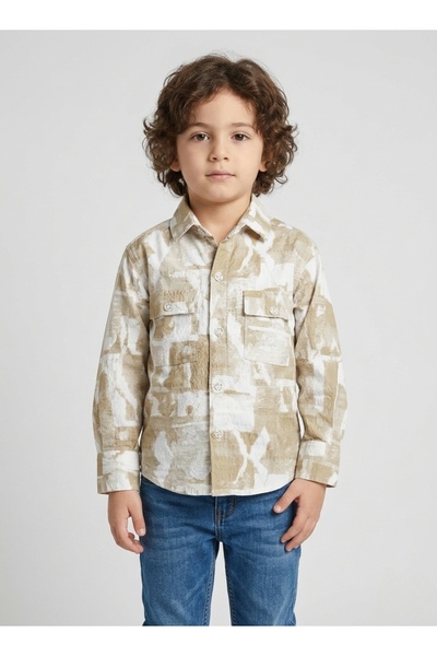 Babyqlo Boys Beige Abstract Printed Casual Shirt