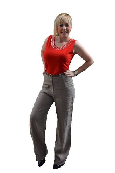 OEM Pantalon lung cu croi lejer, confectionat din bumbac, nuanta maro
