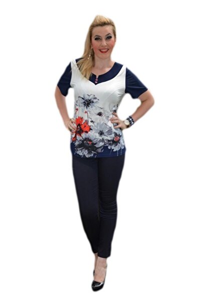OEM Bluza trendy din material racoros, bleumarin cu design colorat