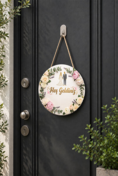 Lucena Wooden Door Ornament with Welcome Written on It, Bride and Groom Theme...